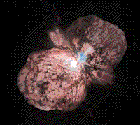 Hubble image of Eta Carinae using a combination of red and UV filter images.