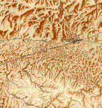 Colored topographic map of region near Mammoth Caverns, Kentucky.