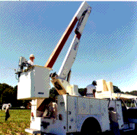 Color photograph of a reflectance spectrometer mounted on a truck's cherry picker.