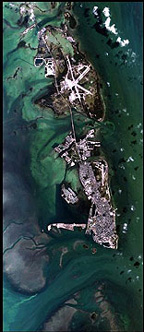 Natural color AVIRIS image of Key West, Florida, and the shallow waters surrounding it.