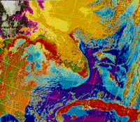 Colored Nimbus-5 SCMR image of Florida and Cuba.