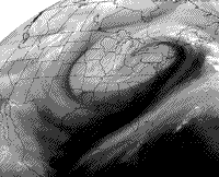 B/W GOES-8 subset image showing a large continental storm, March 20 1994.