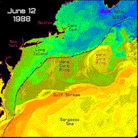 Colorized NOAA-14 AVHHR image of the East Coast of the U.S.