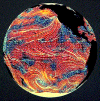Seasat Scatterometer illustration of general wind patterns over the Pacific Ocean.