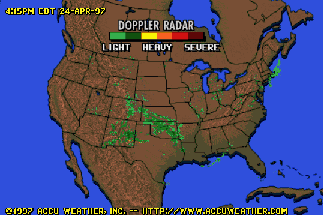 NEXRAD Doppler radar image of U.S. precipitation patterns.