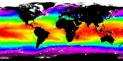 Colorized global Sea Surface Temperature map for January, 1993, taken from NOAA AVHHR data.