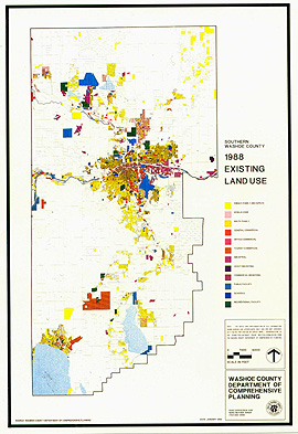 Land cover map showing the distribution of constructed buildings in Washoe County.