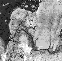 B/W Landsat Band 7 IR image of the central west coast of Alaska.