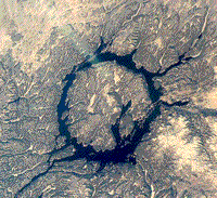 Color satellite image of the Manicouagan structure in southern Quebec, Canada.