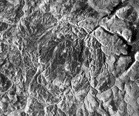 B/W aerial radar image of the Haughton crater in Canada.