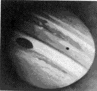B/W Pioneer 10 full-face image of Jupiter showing it's Great Red Spot, December 1973.