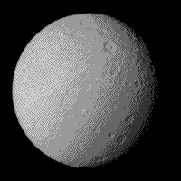 B/W Voyager image of Tethys, a satellite of Saturn on which is preserved a very large impact structure called Odysseus.