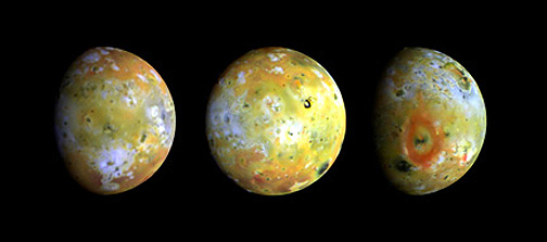 Color Galileo TV images of different parts of Io.