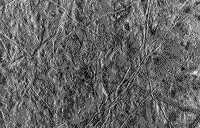 B/W Galileo image of the surface of Europa.