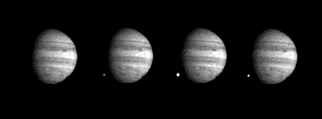 B/W Galileo time-series images of nucleus W striking Jupiter, July 22 1994.