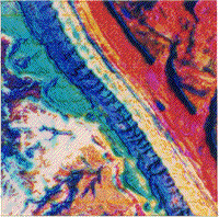 Color hybrid ratio image of Waterpocket Fold, taken from a 1984 Landsat overpass.