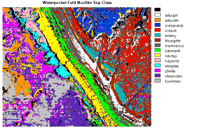 Maximum Likelihood Supervised Classification of Waterpocket Fold (summer 1981).