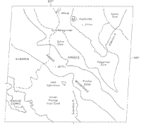 Diagram showing the five tectonic zones of the Pindus Mountain scene.