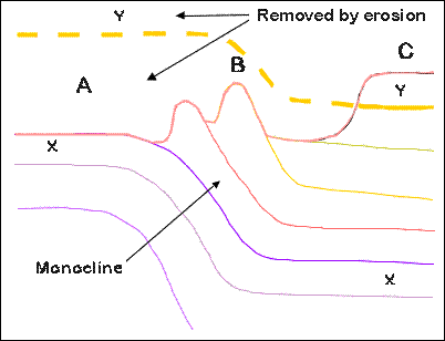 Diagram of forces affecting a monoclinal fold.