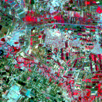 False color SPOT image of the Ghard plains, Morocco - Band 3 (IR), March 14 1986.