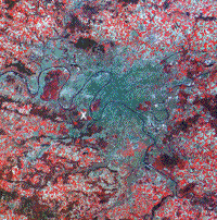 Landsat MSS image of Paris, France, spring 1976.