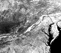 B/W HCMM Day-Vis image of the Applachian Belt from Pennsylvania to North Carolina.