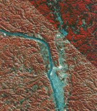 Color Seasat/Landsat combination image of the Allegheny Plateau in West Virginia.