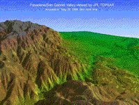 Multiband perspective view of Pasedana, California, produced from SIR-C imagery.