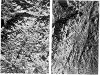B/W image pair of Precambrian rocks in Nigeria, Africa, showing the effects of look angle and illumination of radar images.