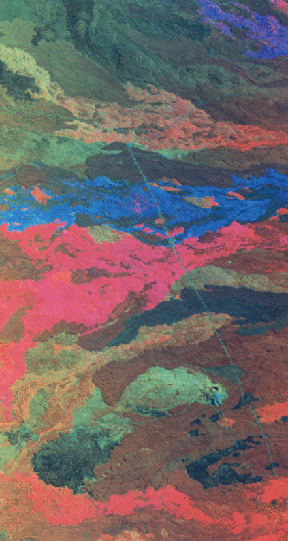 Color composite TIMS image of the Mauna Loa volcano, Hawaii.